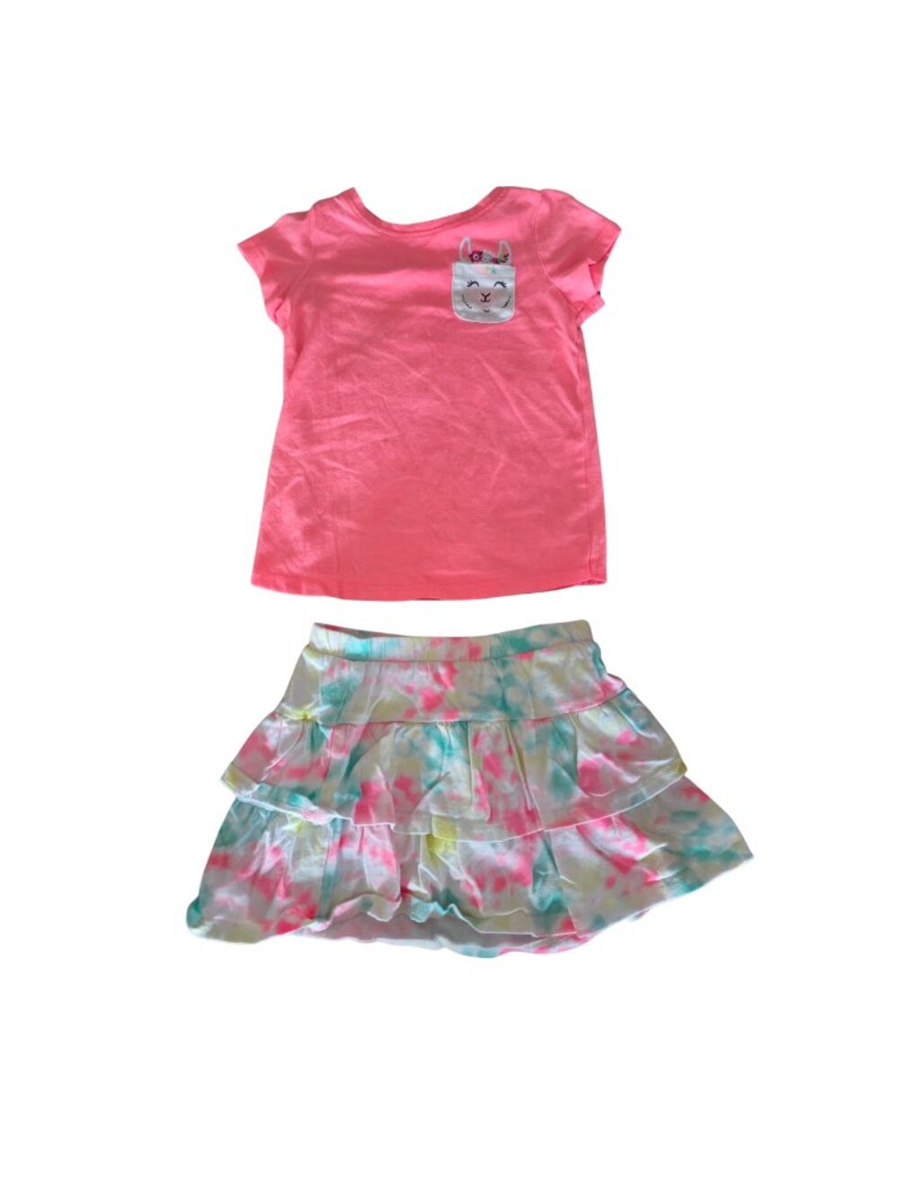 jumping beans Neon Pink Tee with Pastel Tie-Dye Ruffle Skirt